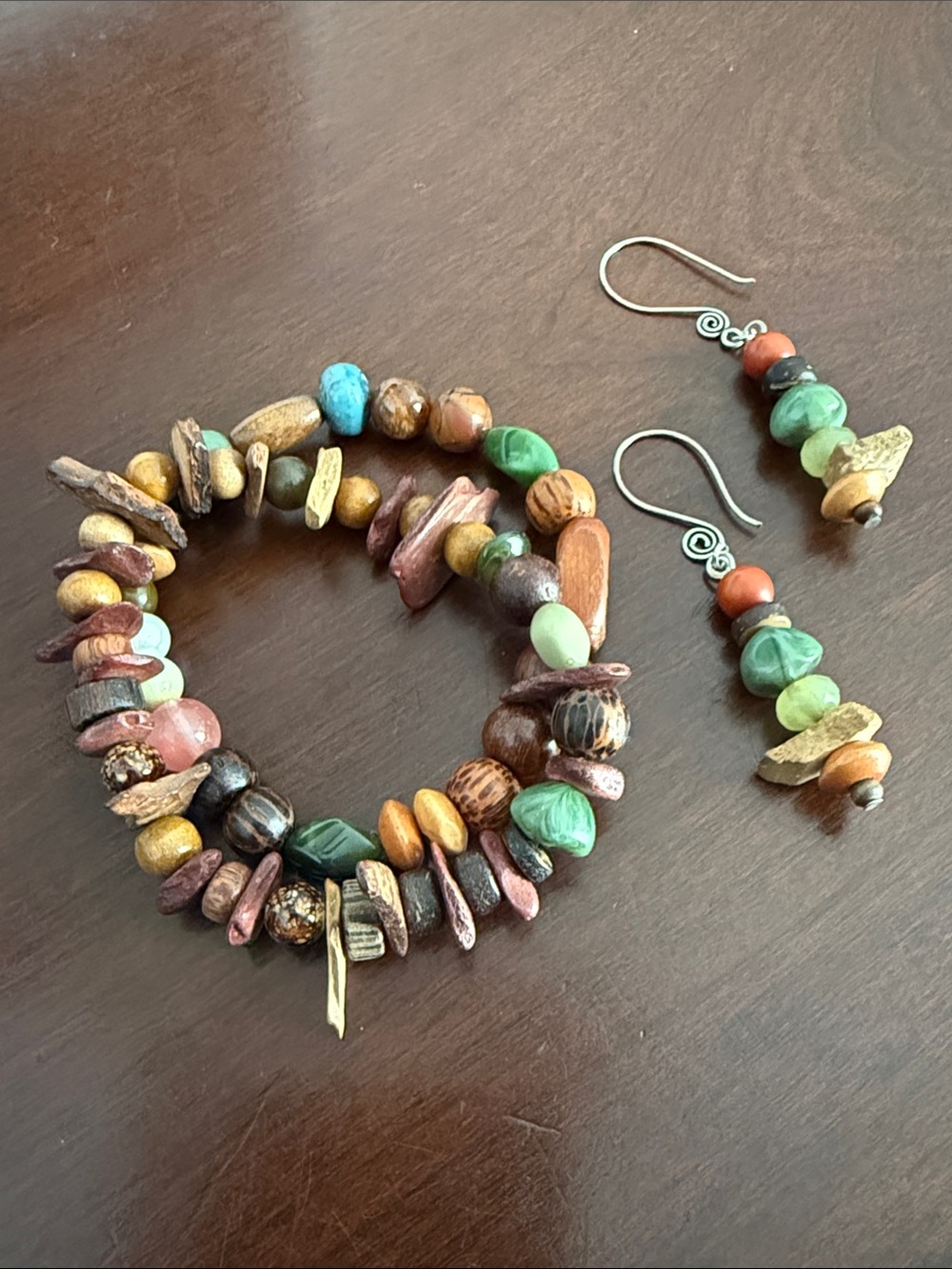 Multi-Color Beaded Bracelet and Earrings Set - Women Jewelry